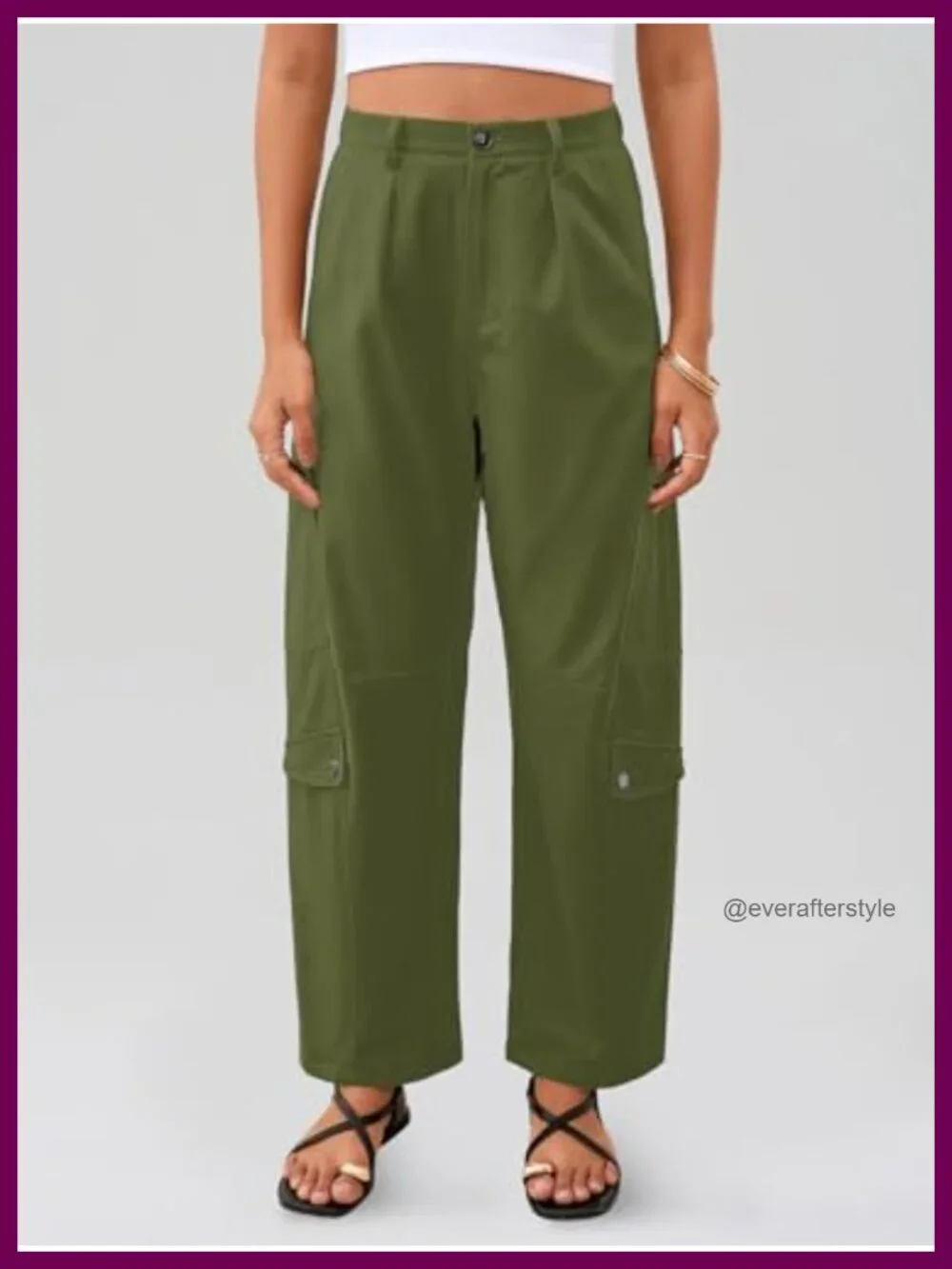 100% Cotton High Waisted Wide Leg Cargo Barrel Pants with Pockets